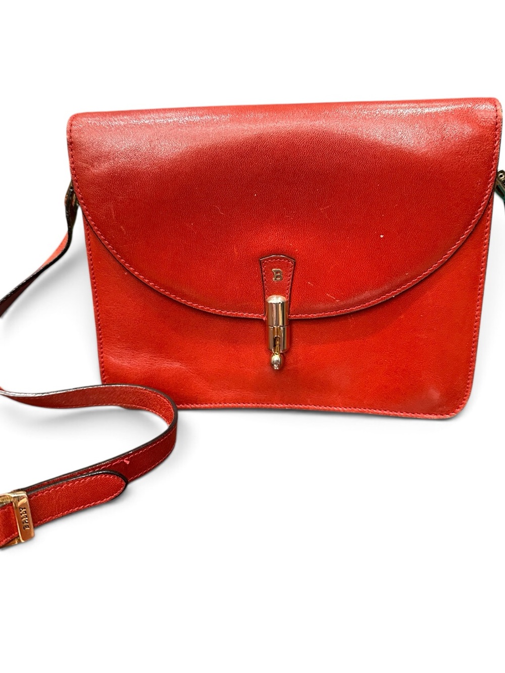 Vintage Bally Red Leather Crossbody Shoulder Bag Rare Mechanical Clasp 1970s